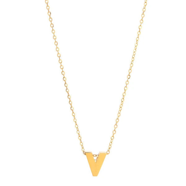 14K Yellow Gold Initial V Necklaces / Size: 18" / INIT.A