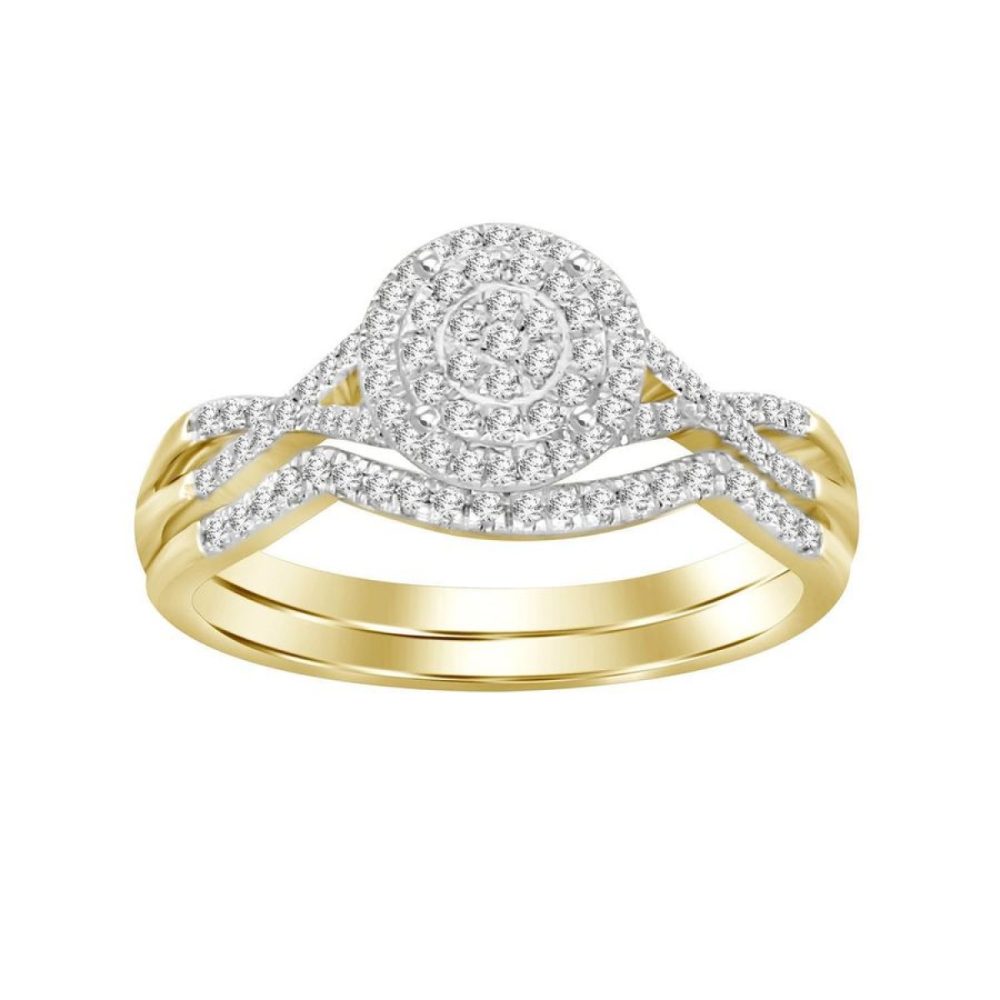LADIES BRIDAL SET 0.25CT ROUND DIAMOND 10K YELLOW GOLD SIZE 7
