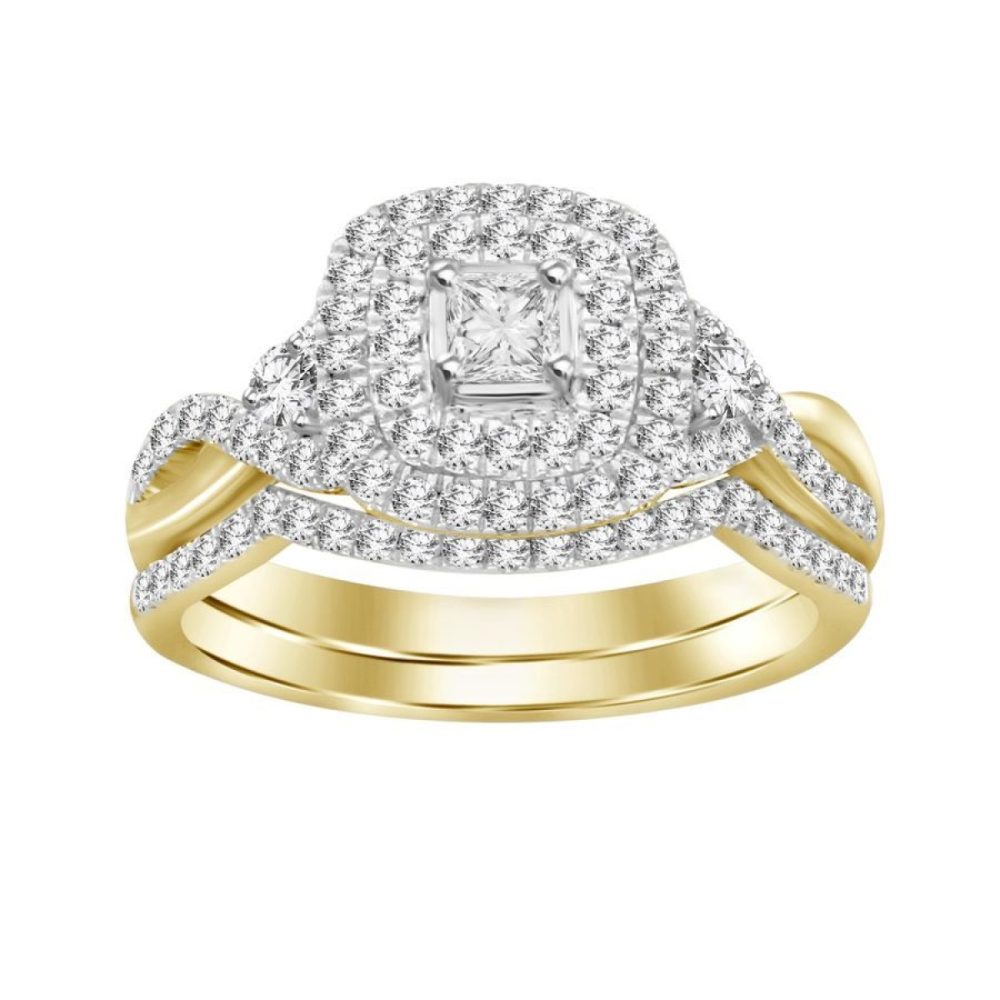 LADIES BRIDAL SET 0.75CT ROUND/PRINCESS DIAMOND 14K YELLOW GOLD SIZE 7 (CENTER STONE 0.10CT PRINCESS DIAMOND)