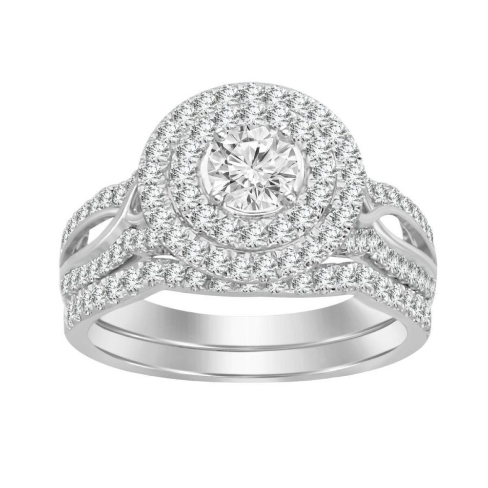 BRIDAL SET 1.00CT ROUND DIAMOND 14K WHITE GOLD SIZE 7