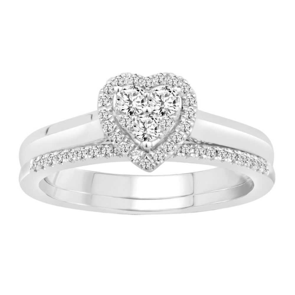 LADIES BRIDAL SET 0.33CT ROUND DIAMOND 14K WHITE GOLD SIZE 7