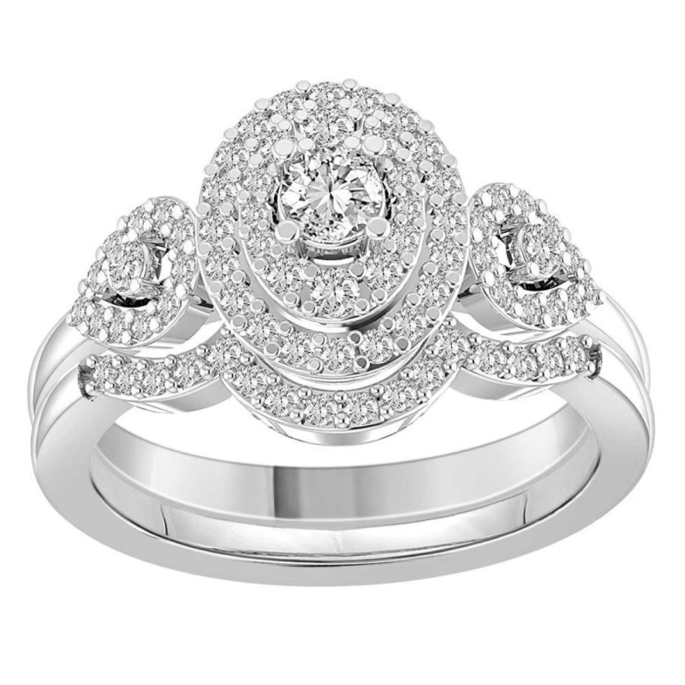 LADIES BRIDAL SET 0.75CT ROUND DIAMOND 14K WHITE GOLD SIZE 7