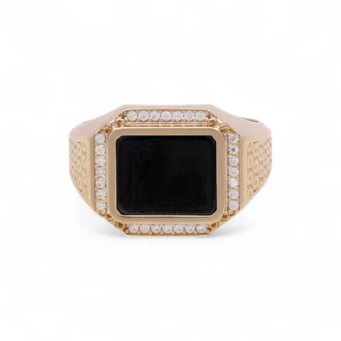 14K Yellow Gold Fashion SQ Men's Ring with Onyx and Cz / Size: 10.5 / Weight: 6.4 GR / CQMR4FS-2