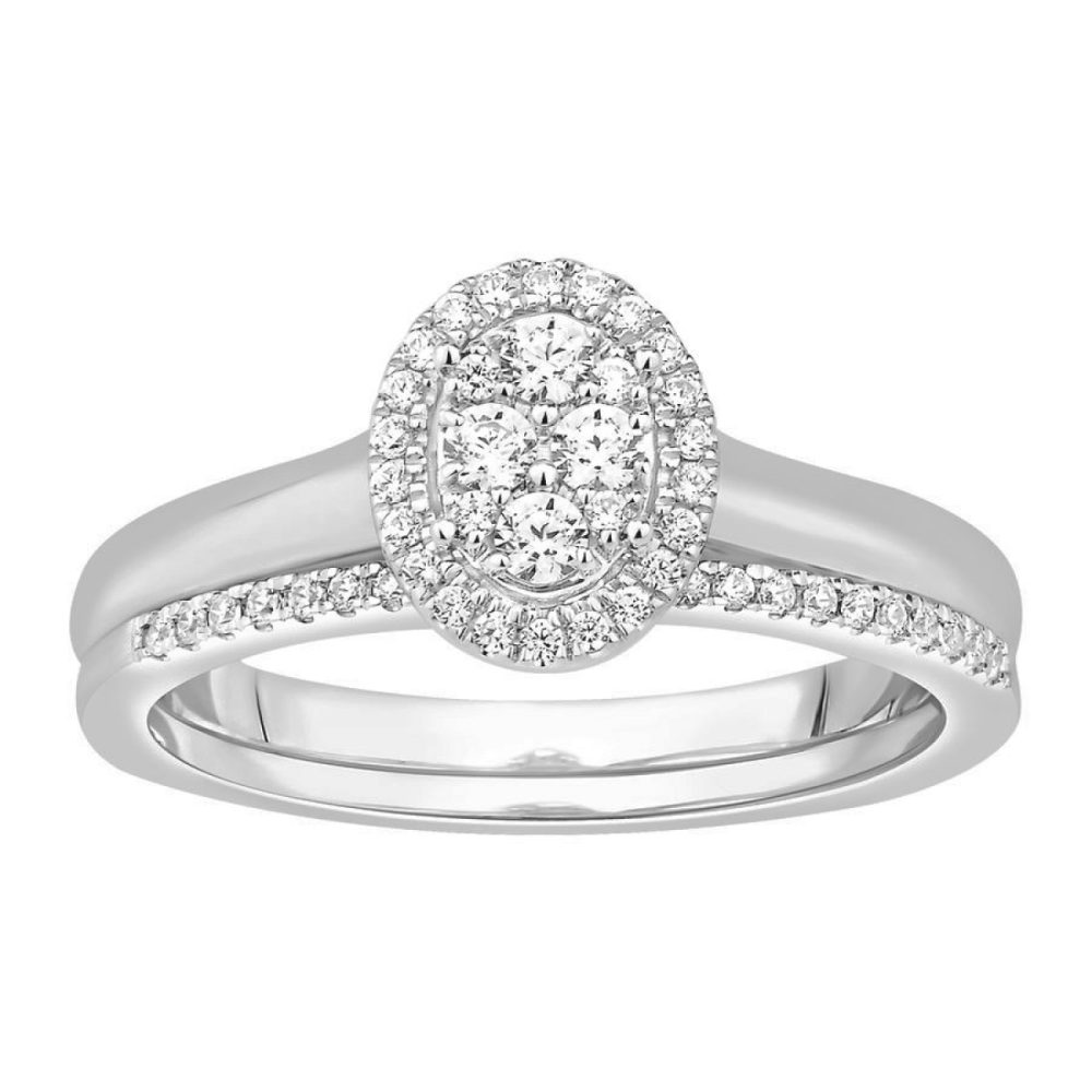 LADIES BRIDAL SET 0.33CT ROUND DIAMOND 10K WHITE GOLD SIZE 7