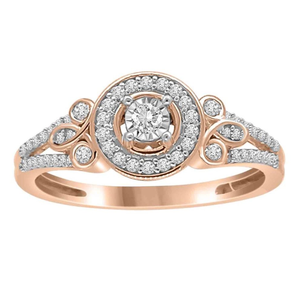 LADIES RING 0.25CT ROUND DIAMOND 10K ROSE GOLD SIZE 7