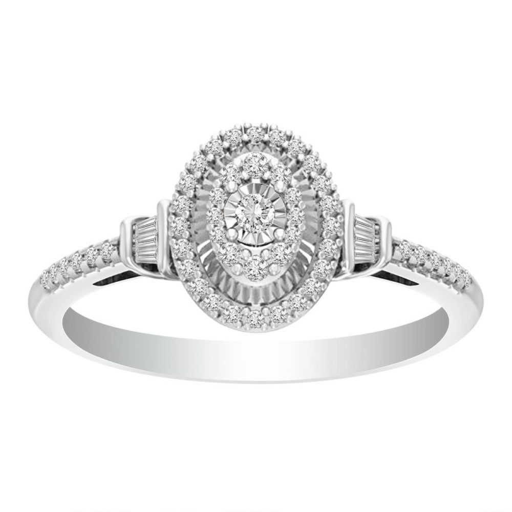 LADIES RING 0.25CT ROUND/BAGUETTE DIAMOND 10K WHITE GOLD SIZE 7