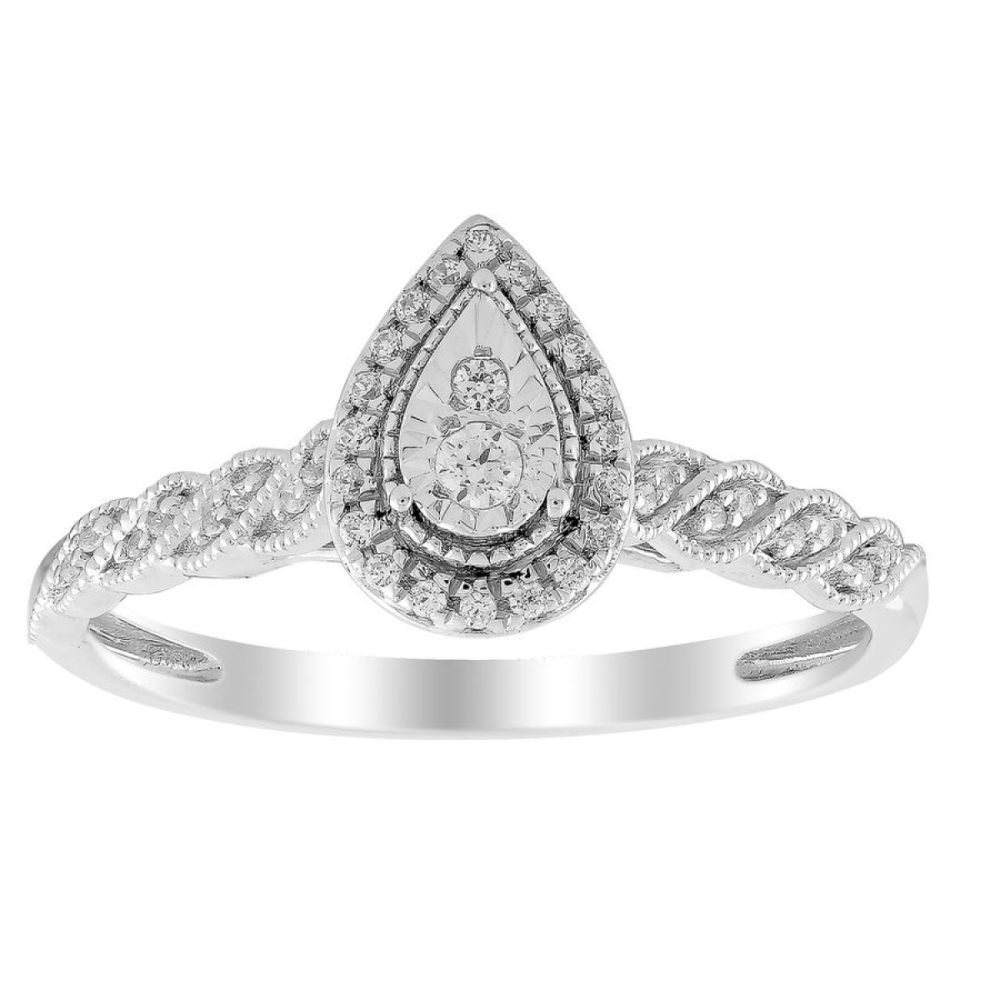 LADIES RING 0.10CT ROUND DIAMOND 10K WHITE GOLD SIZE 7