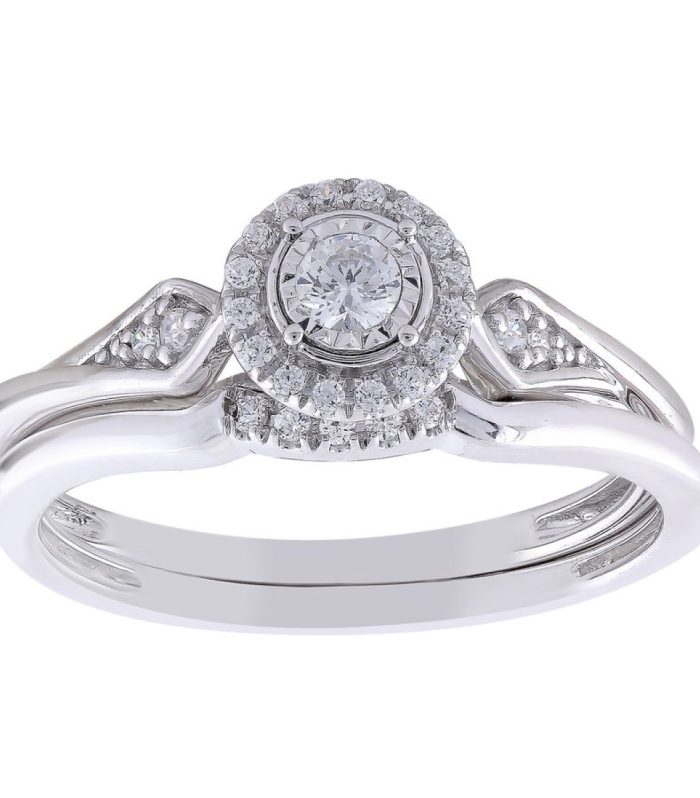 LADIES BRIDAL SET 0.20CT ROUND DIAMOND 10K WHITE GOLD SIZE 7