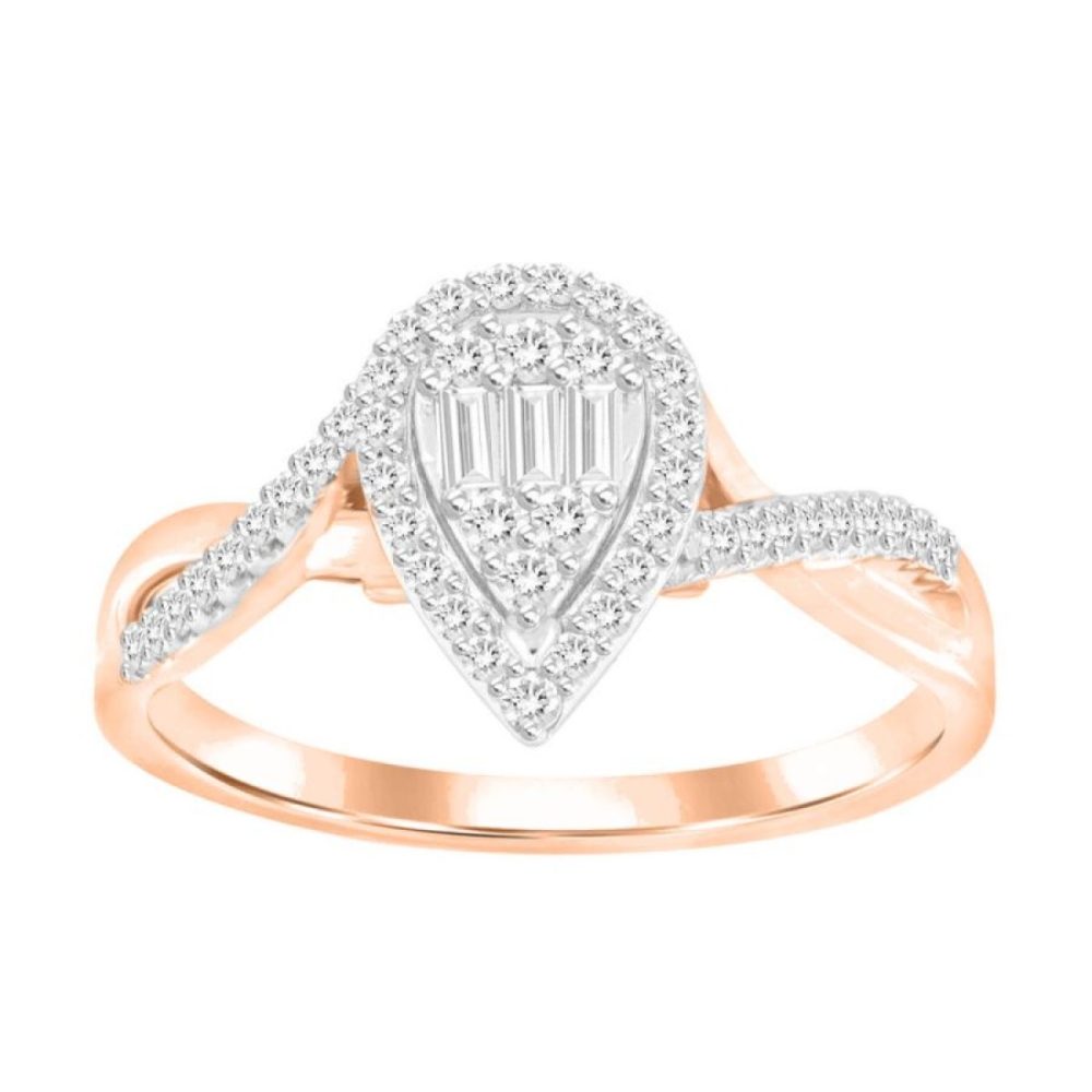 LADIES RING 0.25CT ROUND/BAGUETTE DIAMOND 10K ROSE GOLD SIZE 7