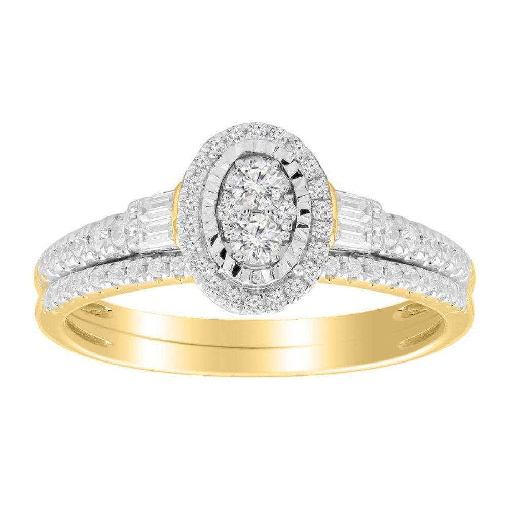LADIES BRIDAL SET 0.50CT ROUND/BAGUETTE DIAMOND 10K YELLOW GOLD SIZE 7