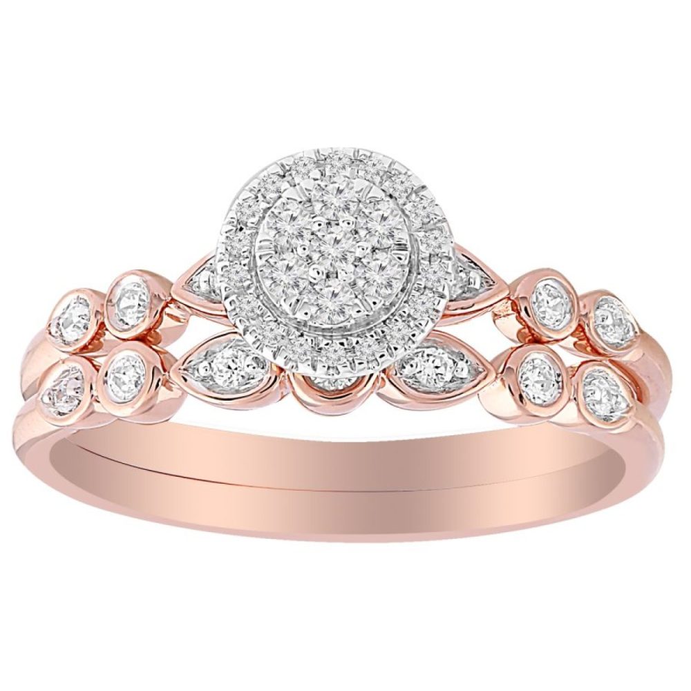 LADIES BRIDAL SET 0.25CT ROUND DIAMOND 10K ROSE GOLD SIZE 7