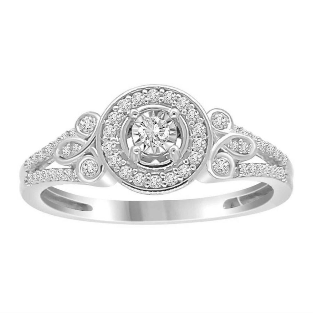 LADIES RING 0.25CT ROUND DIAMOND 14K WHITE GOLD SIZE 7