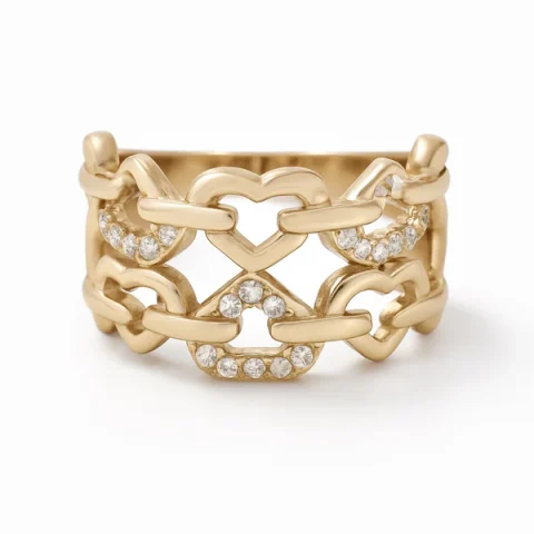 14K Yellow Gold Women's Fashion Hearts Ring with Cz / Size: 7 / Weight: 4.4 GR / DOWR4HR-4