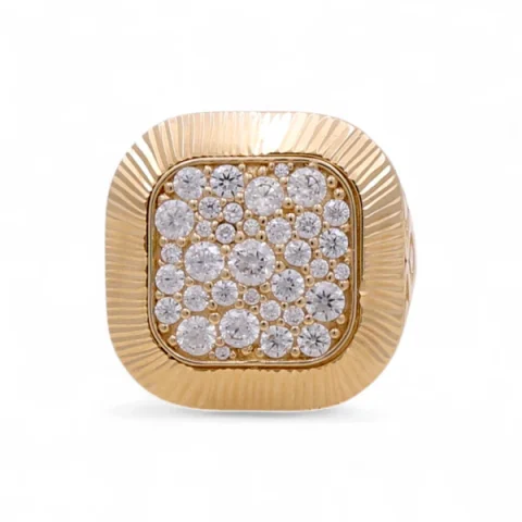 14K Yellow Gold Fashion SQ Men's Ring with Cz and Design / Size: 12 / Weight: 9.8 GR / DQMR4FS-7