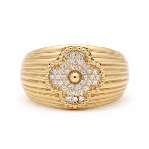 14K Yellow Gold Clover Women's Ring with Cz / Size: 8.5 / Weight: 4.6 GR / DOWR4CLV-4