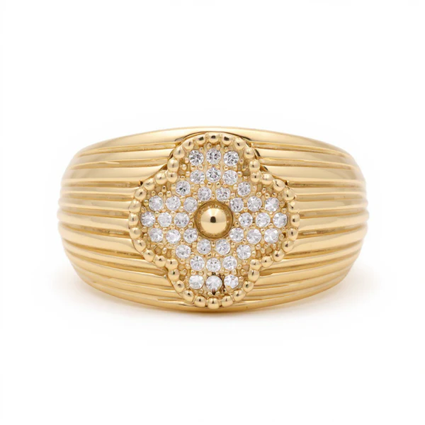 14K Yellow Gold Clover Women's Ring with Cz / Size: 8.5 / Weight: 4.6 GR / DOWR4CLV-4