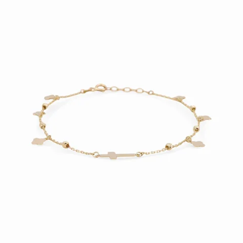 14K Yellow Gold Women's Bracelet with Cross / Size: 7” / Weight: 1.5 GR / DPWB4CS