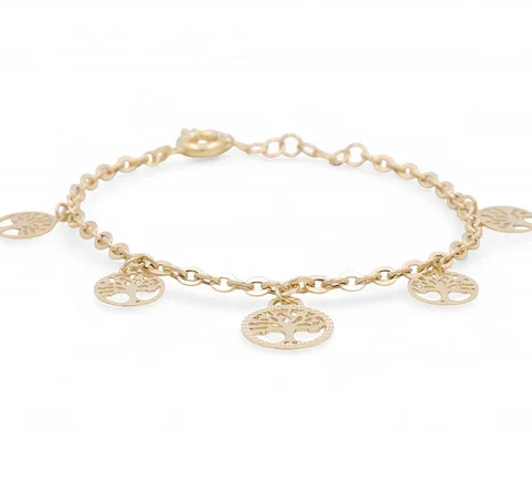 14K Yellow Gold Women's Bracelet with Hanging Trees of Live / Size: 7” / Weight: 4.1 GR / DPWB4TL