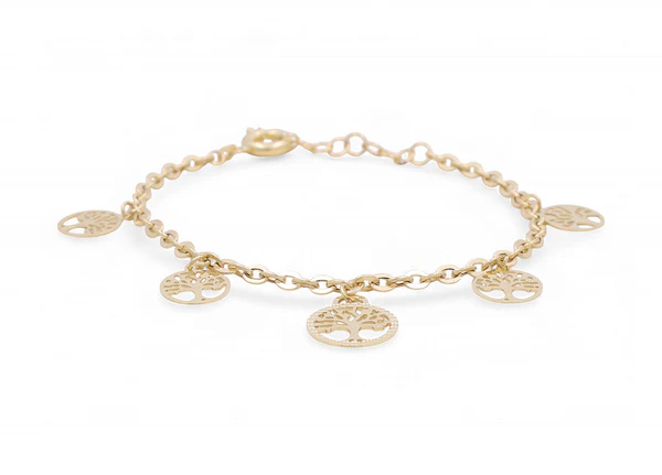 14K Yellow Gold Women's Bracelet with Hanging Trees of Live / Size: 7” / Weight: 4.1 GR / DPWB4TL