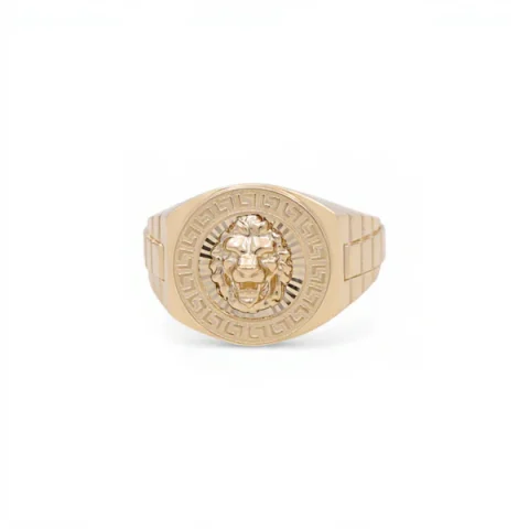 10K Yellow Gold RD Lion Men's Ring with Greek Design / Size: 11.5 / Weight: 5.4 GR / CQMR0LN-3