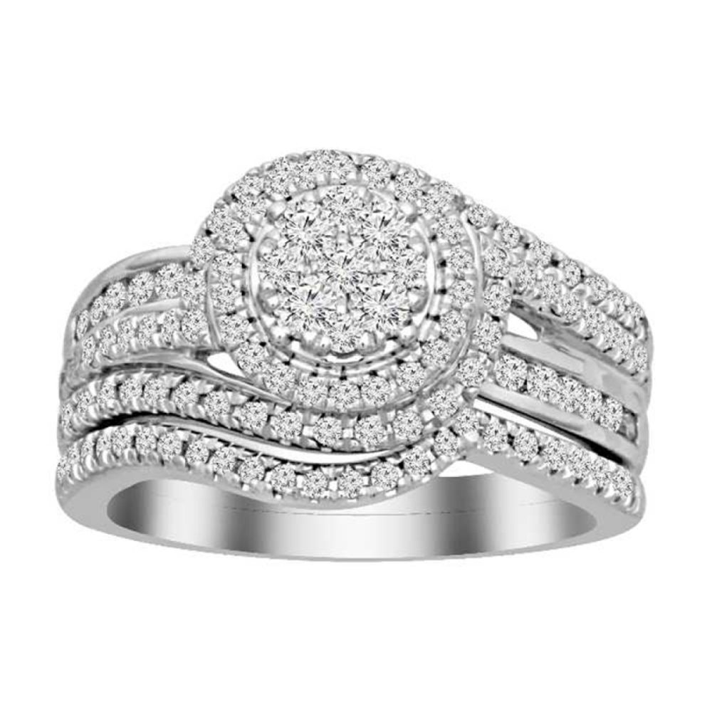 LADIES BRIDAL RING 1.00CT ROUND DIAMOND 14K WHITE GOLD SIZE 7