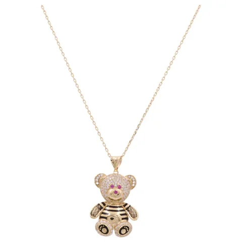 14K Yellow Gold Bear Chain with Cz / Stone: Cz / Size 18" / Weight: 4.6gr / CLCH4BR
