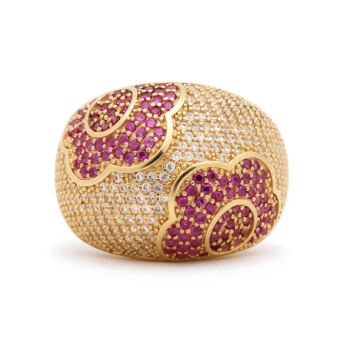 14K Yellow Gold Fashion Flowers Women's Ring with Cz / Size: 7.5 / Weight: 9.3 GR / DOWR4FL-1