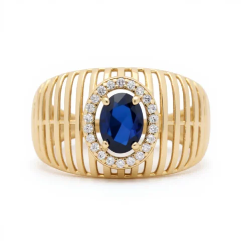14K Yellow Gold Fashion Women's Ring with Blue Cz / Size 8.5 / Weight: 2.8 GR / DOWR4FS-17