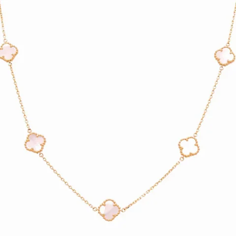 14K Yellow Gold Women's Necklace with Five Mother of Pearl Clover / Size 18" 12MM / Weight 9.5 GR / BONK4CLV-9
