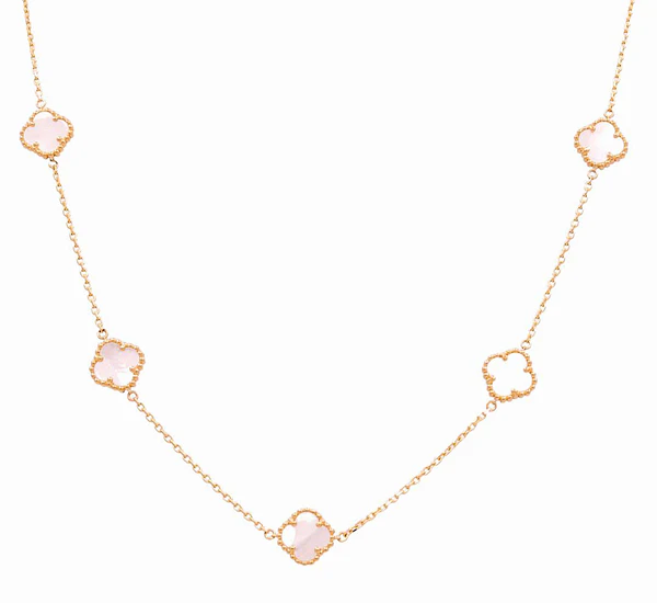 14K Yellow Gold Women's Necklace with Five Mother of Pearl Clover / Size 18" 12MM / Weight 9.5 GR / BONK4CLV-9