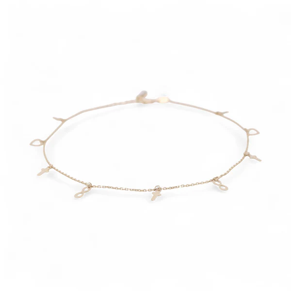 10K Yellow Gold Cable Link Women's Anklet Bracelet with Hanging Cross and Hearts / Size: 10.5" / Weight: 1.5 GR / CQAB0CSHR