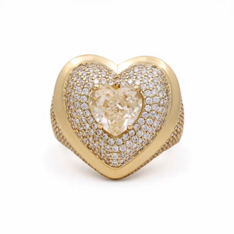 14K Yellow Gold Heart Women's Ring with White Cz / Size: 8 / Weight: 7 GR / BOWR4HR-14
