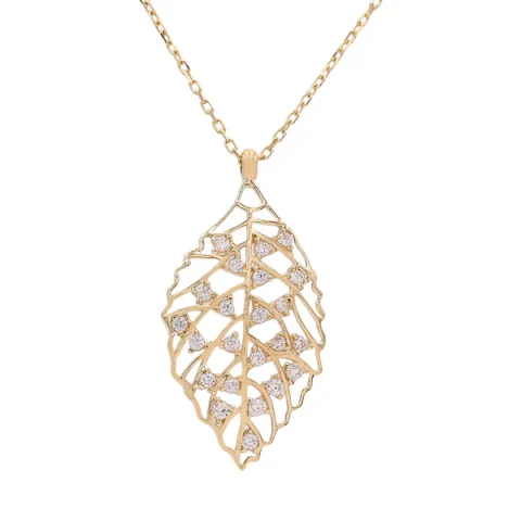 14K Yellow Gold Women's Necklace With Leave Pendant / Stone: Cz / Size: 16" / Weight: 3GR / CCNK4LV