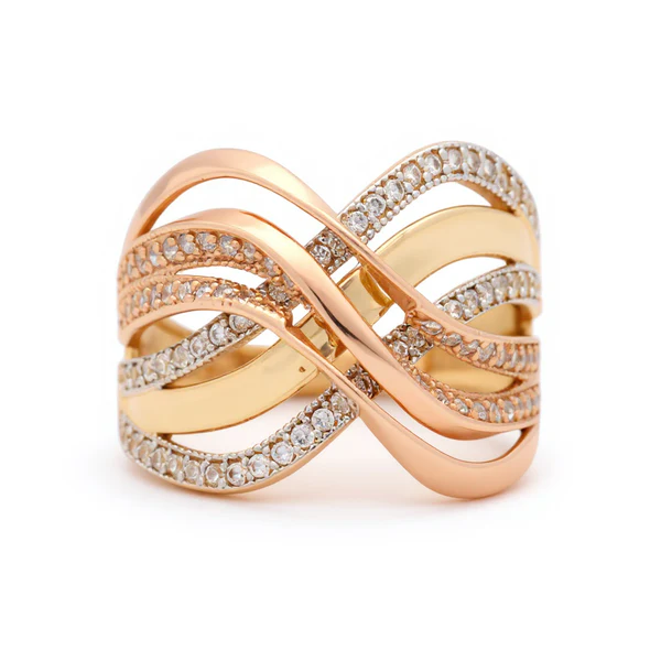 14K Yellow and Rose Gold Fashion Women's Ring with White Stones / Size: 7.5 / Weight: 4.8 GR / DOWRTT4FS-1