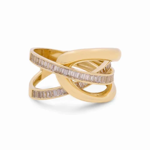 10K Yellow Gold Baguette Fashion Women's Ring with White Stones / Size: 8.5 / Weight: 4.1 GR / CQWR0FS-27