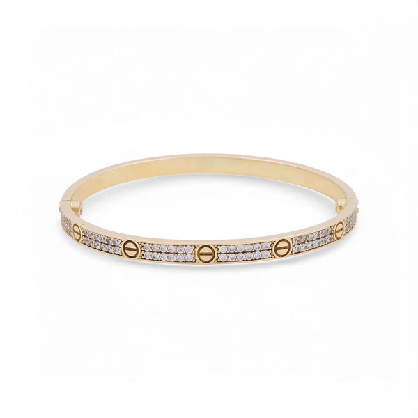 10K Yellow Gold Fashion SemiSolid Bangle CT Bracelet with Cz / Size: 7.25 "" / Weight: 11 GR / CQBB0FSCT