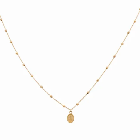 14K Yellow Gold Fancy Ball Link With La Milagrosa Medal Pendant / Size: 17" / Weight: 2.4 GR / DANK4LM