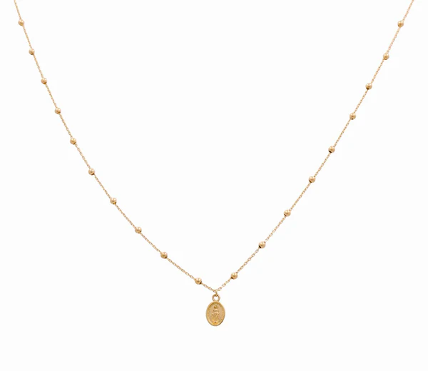 14K Yellow Gold Fancy Ball Link With La Milagrosa Medal Pendant / Size: 17" / Weight: 2.4 GR / DANK4LM