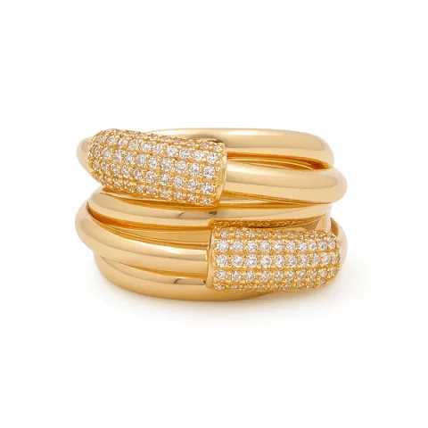 14K Yellow Gold Fashion Women's Ring with White Cz / Size: 8 / Weight: 5 GR / DQWR4FS-10