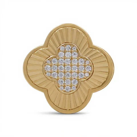 14K Yellow Gold Clover Women's Ring with White Cz / Size: 8 / Weight: 5.3 GR / DQWR4CLV