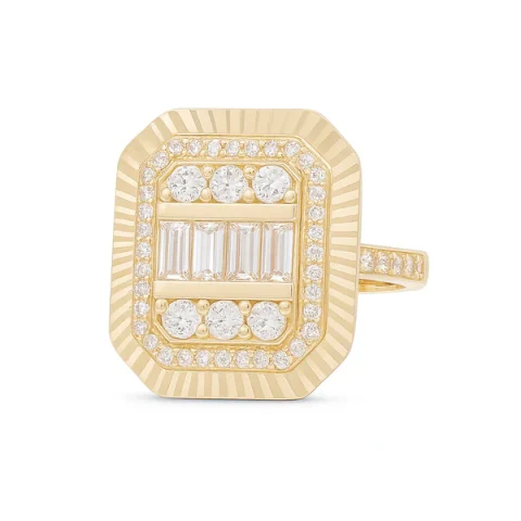 14K Yellow Gold Fashion Baguette Women's Ring with White Stones / Size: 7.5 / Weight: 4.3 GR / DQWR4FS-52