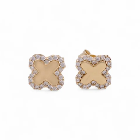 14K Yellow Gold Flower Stud Earrings with Cz / Weight: 1.3 GR / DQES4FL-3
