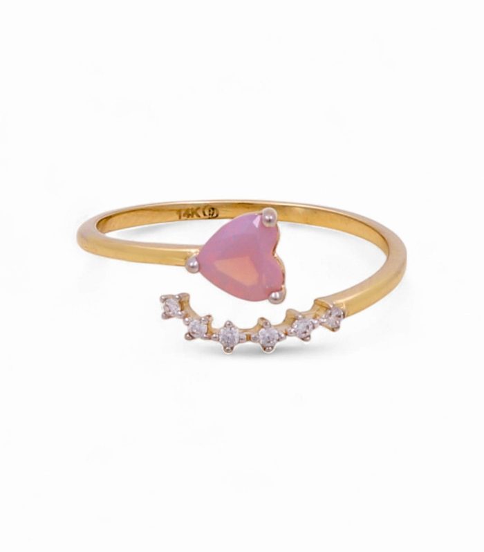 14K Yellow Gold Heart Women's Ring with Pink Cz / Size: 7 / Weight: 1.3 GR / KEEWR4HR