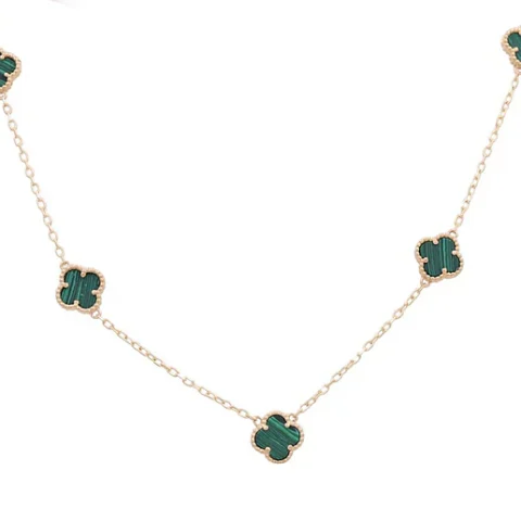 14K Yellow Gold Women's Necklace with 5 Green Clover / Size 17" / Weight 8.9 GR / BONK4CLV-9