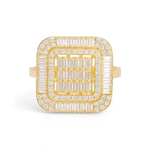 14K Yellow Gold Fashion SQ Baguette Women's Ring with White Stones / Size: 8 / Weight: 2.9 GR / DQWR4FS-47