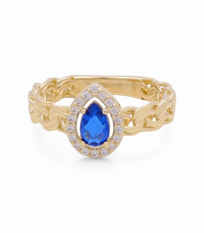 14K Yellow Gold Fashion Women's Ring with Blue Cz / Size: 8 / Weight: 2.9 GR / CPWR4FS-18