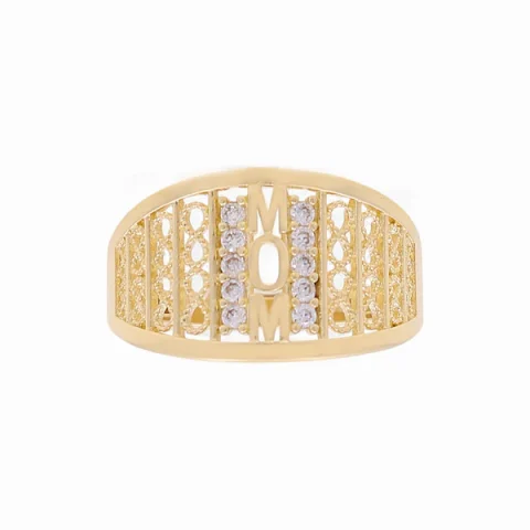 14K Yellow Gold Fashion MOM Women's Ring with Cz / Size: 8 / Weight: 2.8 GR / DQWR4FS-26
