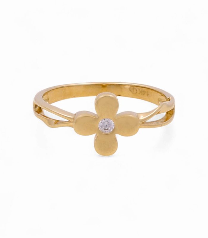 14K Yellow Gold Woman’s Flower Ring / Stone: CZ / Size: 7.5 / Weight: 2 GR / KEEWR4FL-2
