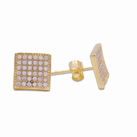 14K Yellow Gold Fashion SQ Stud Earrings with Cz / Weight 2.2gr / DOES4FS-4