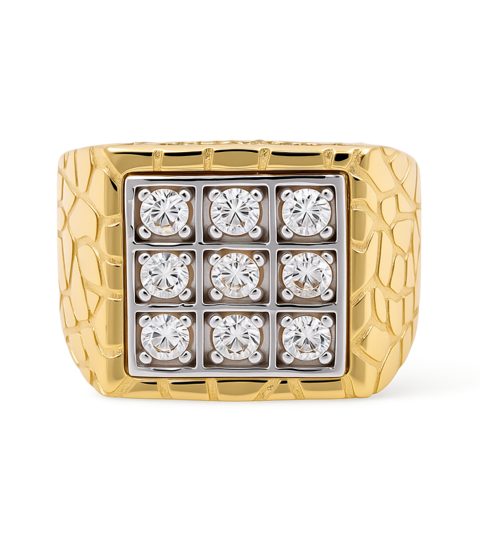 [:en]14K Yellow and White Gold SQ Nugget Men’s Ring / Stone: Cz / Size 10.5 / Weight: 8.4 GR / COMRTT4FS-5[:]